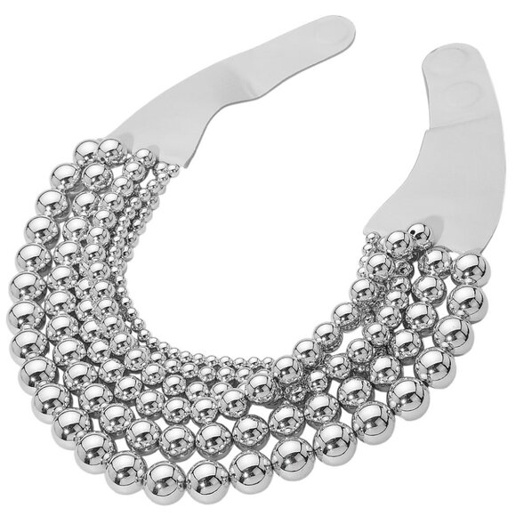 Chunky Metal Ball Beaded Multi Layered Faux Leather Magnetic Necklace - Picture 1 of 2